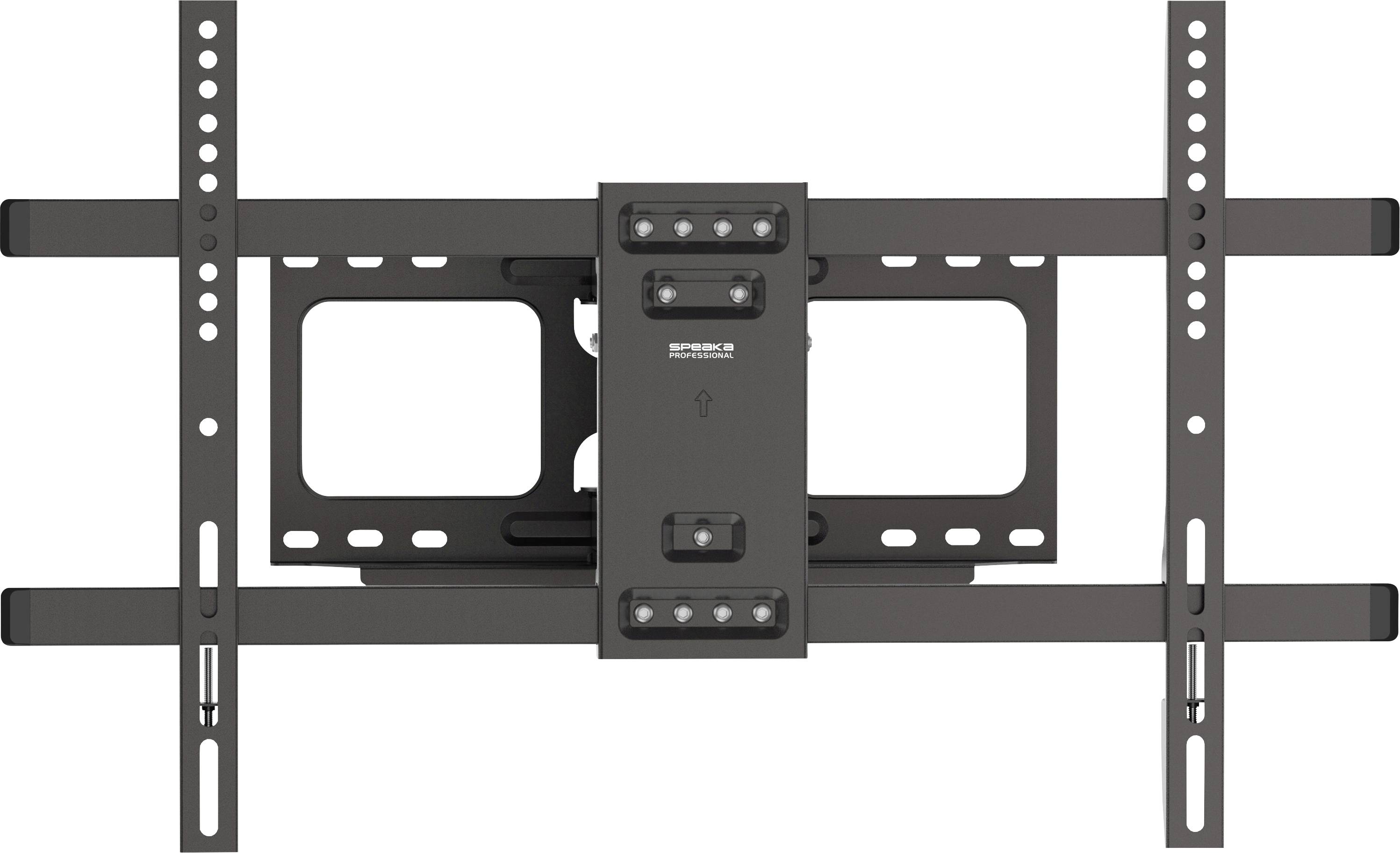 Verstellbare Wandhalterung für Fernseher mit vertikalen Schienen, Montageplatte und horizontalen Stützbalken zur Installation von Flachbildschirmen.
