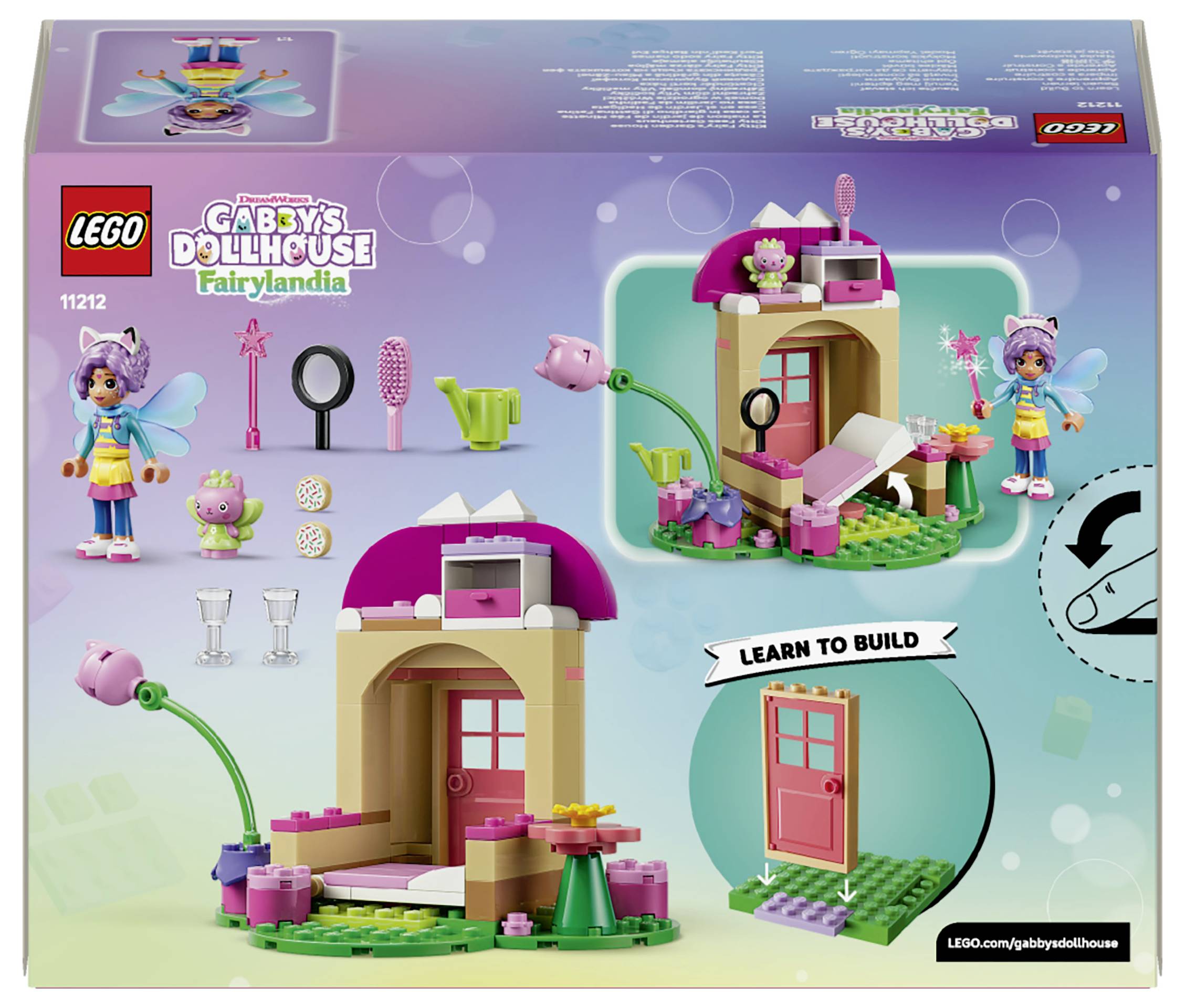 LEGO Gabbys Puppenhaus Märchenland Setkarton mit einem baubaren pastellfarbenen pilzähnlichen Spielhaus, Minifiguren, Zubehörteilen und der Funktion 