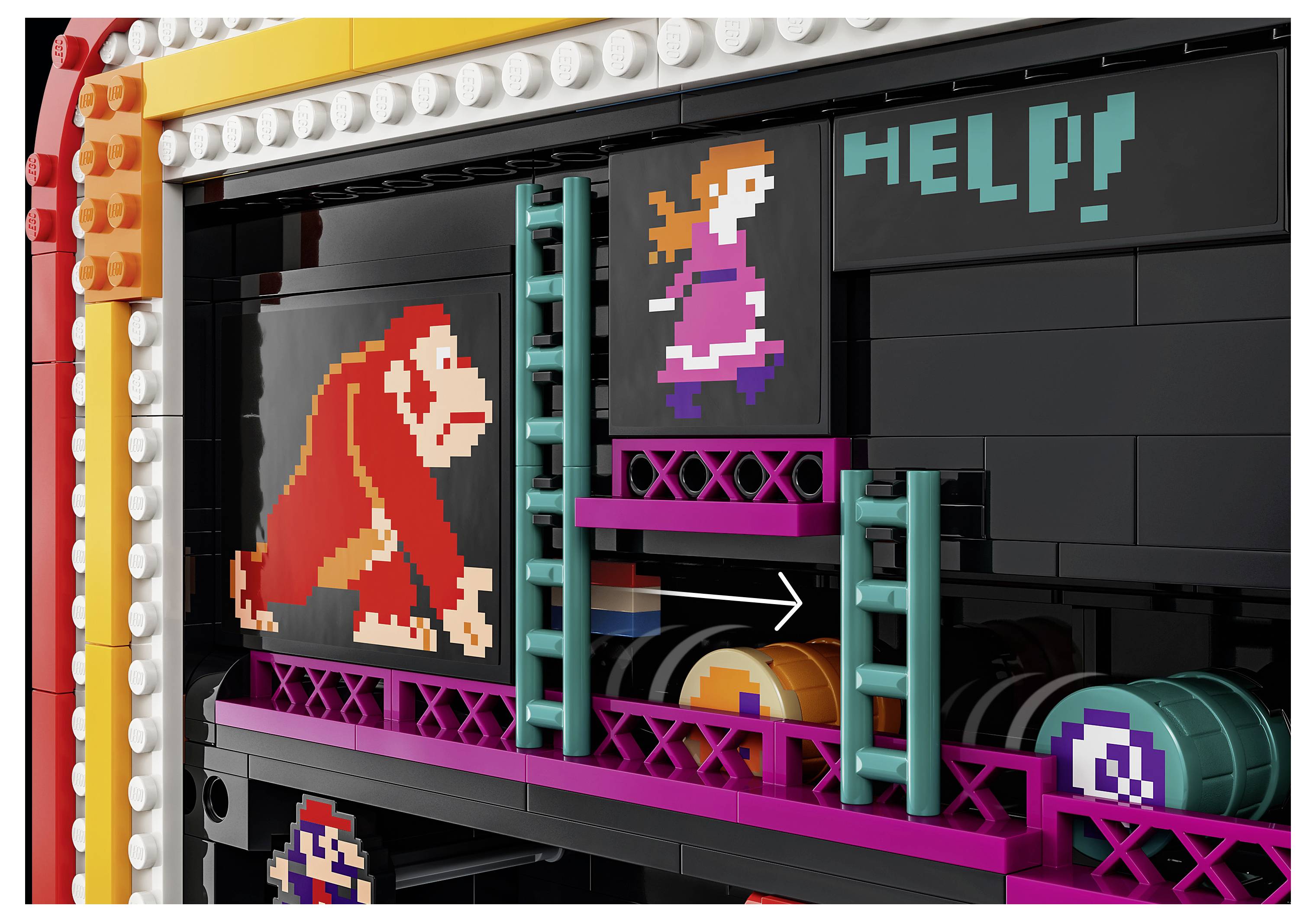 LEGO-ähnliche Anzeige von Pixel-Art Donkey Kong, Pauline und 