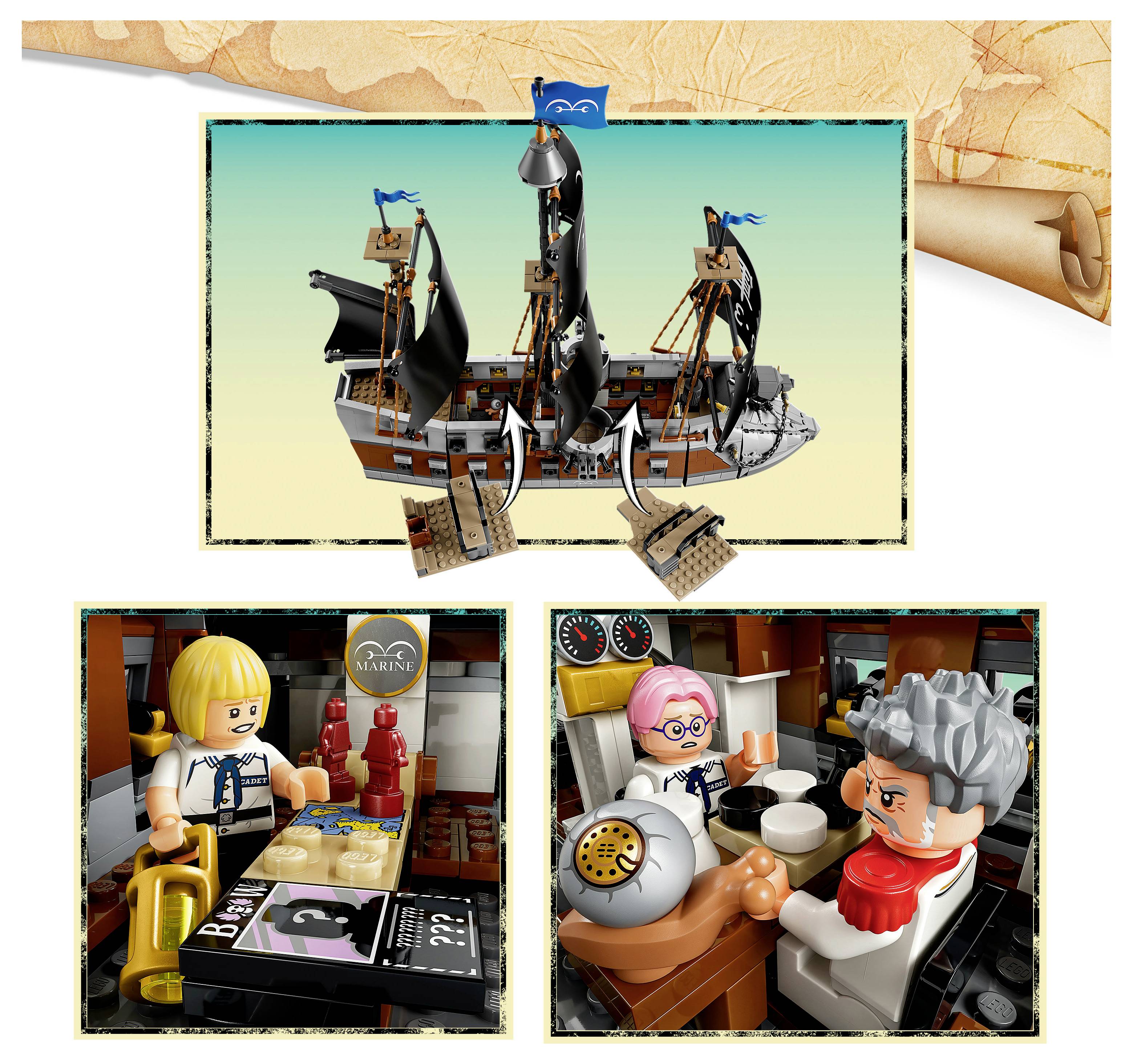 75646 LEGO® ONE PIECE Garps Marineschlachtschiff; Bauset mit 8 Minifiguren für Rollenspiele; Fanartikel zur Netflix-Realverfilmung von ONE PIECE; Ge
