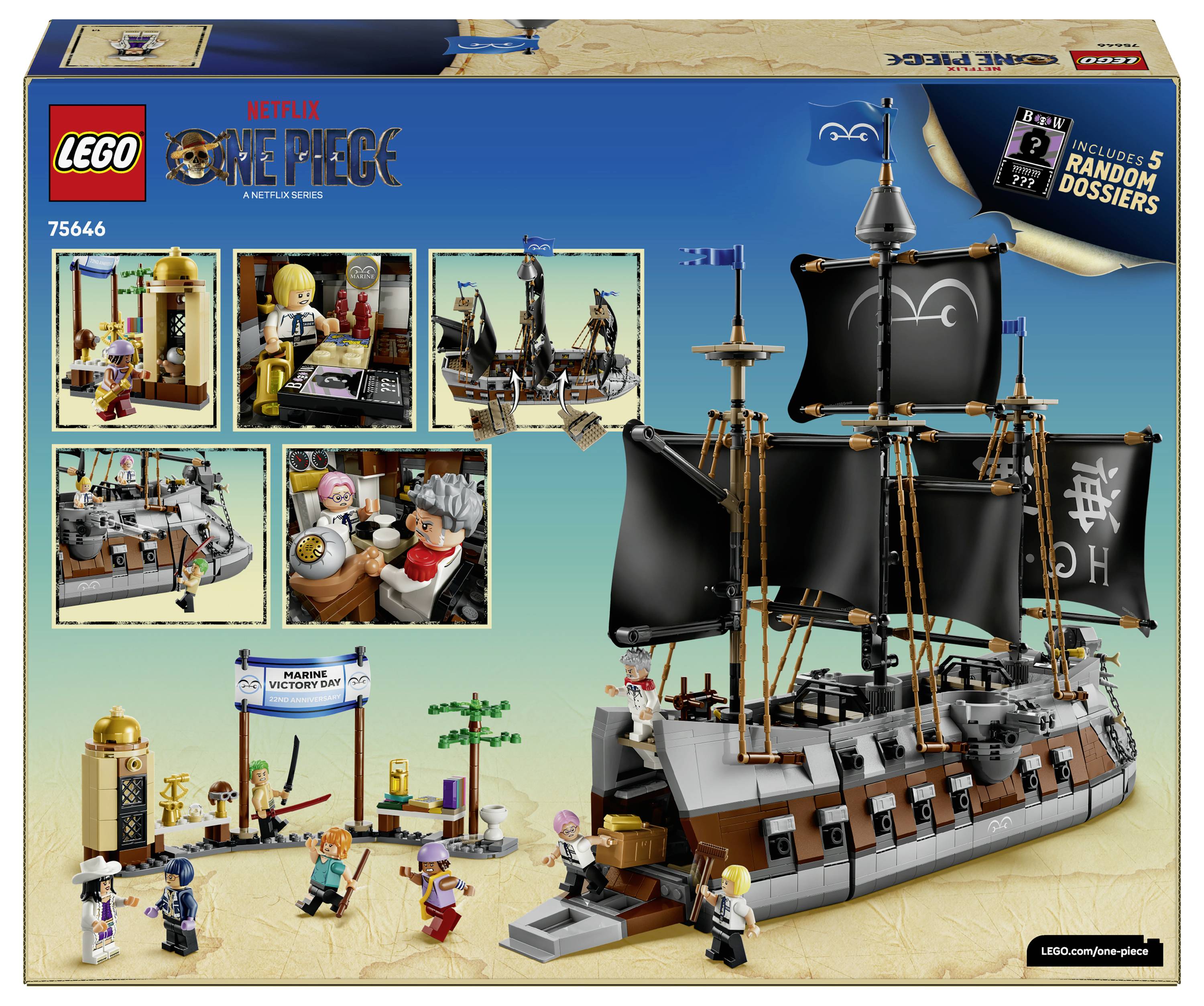 75646 LEGO® ONE PIECE Garps Marineschlachtschiff; Bauset mit 8 Minifiguren für Rollenspiele; Fanartikel zur Netflix-Realverfilmung von ONE PIECE; Ge