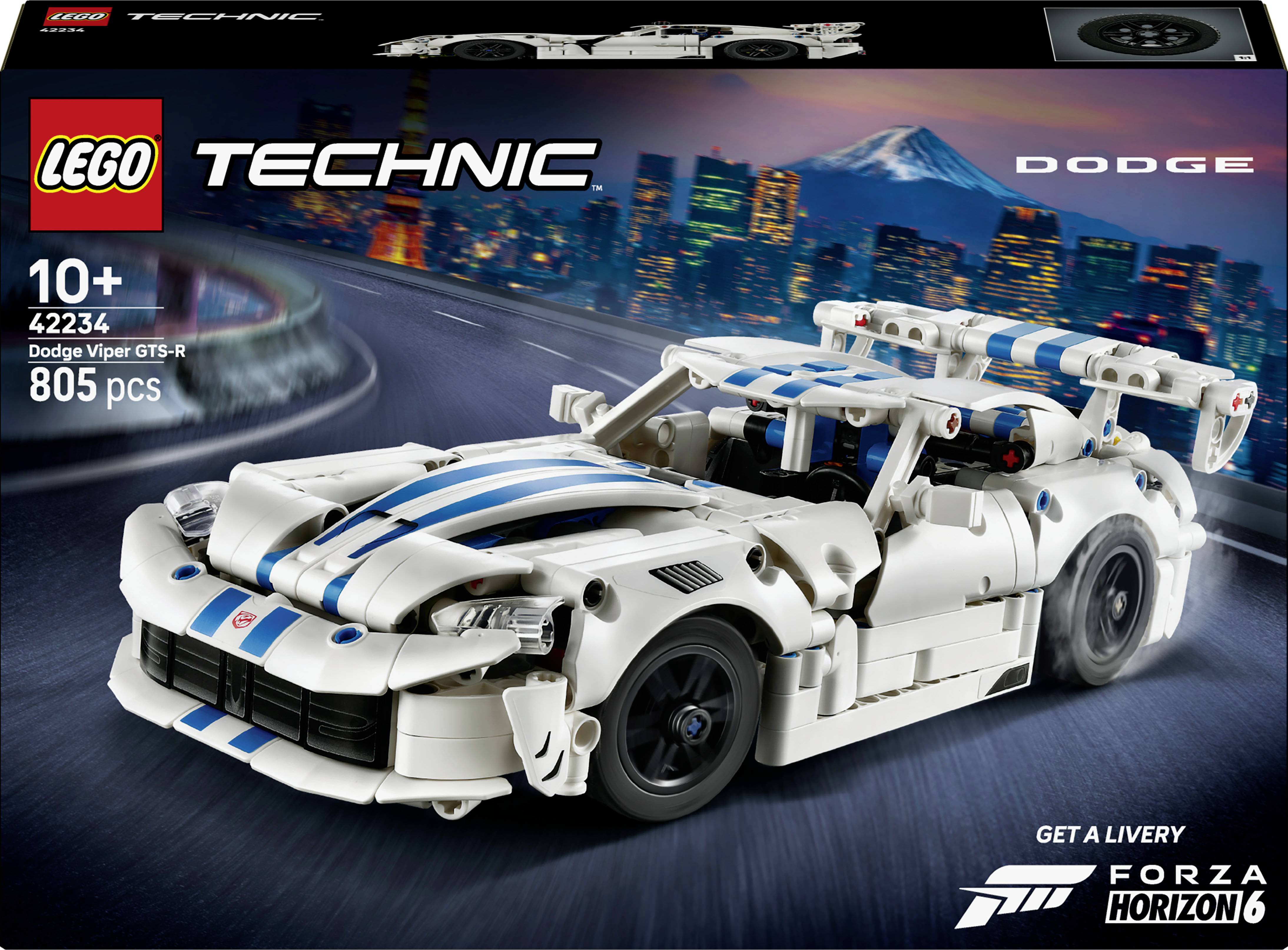 LEGO Technic Dodge Viper GTS-R Schachtel-Artwork zeigt einen weiß-blauen Rennwagen, gekennzeichnet mit „10+