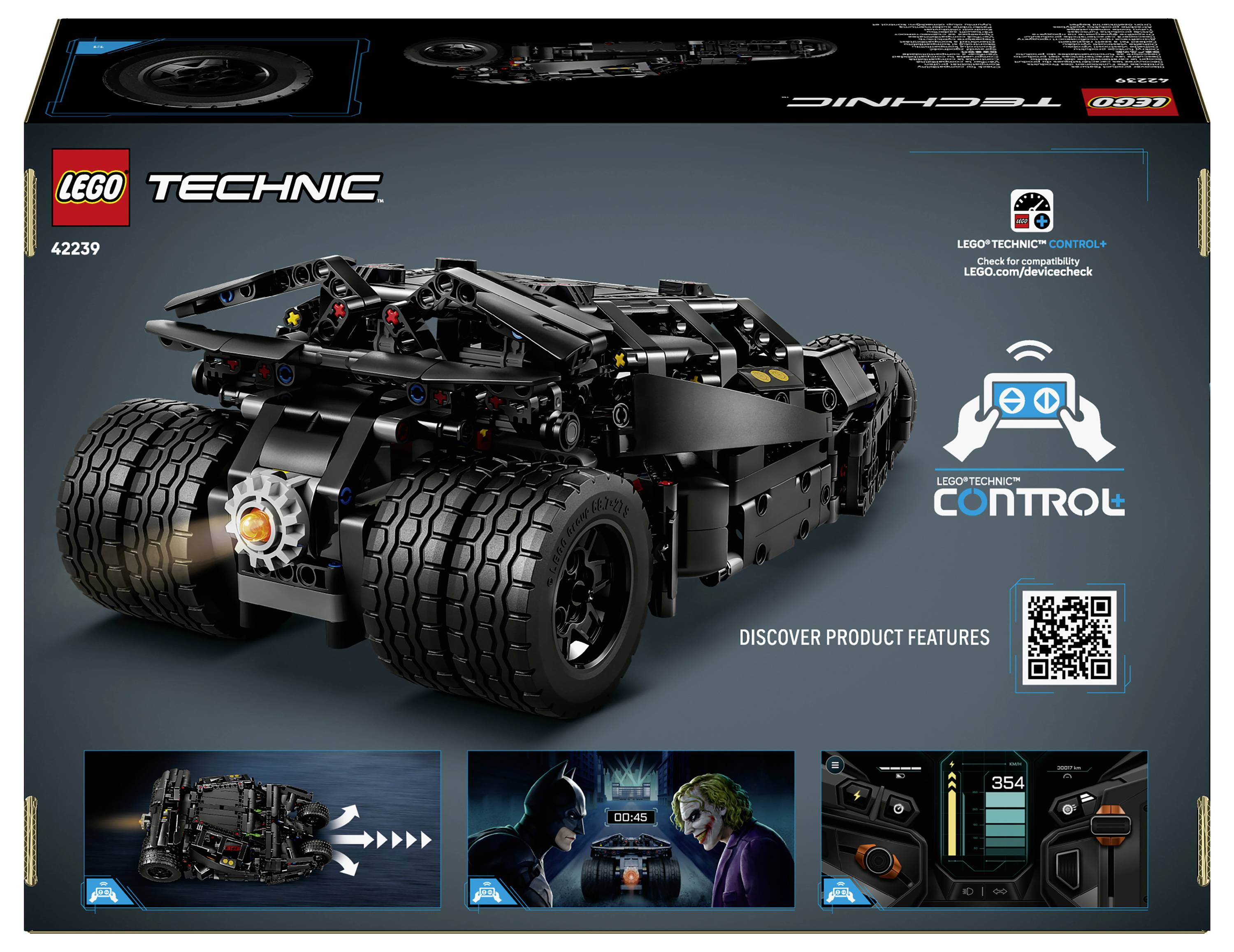 LEGO Technic 42239 Box mit einem schwarzen Batmobile-ähnlichen Auto und dem Symbol der „CONTROL