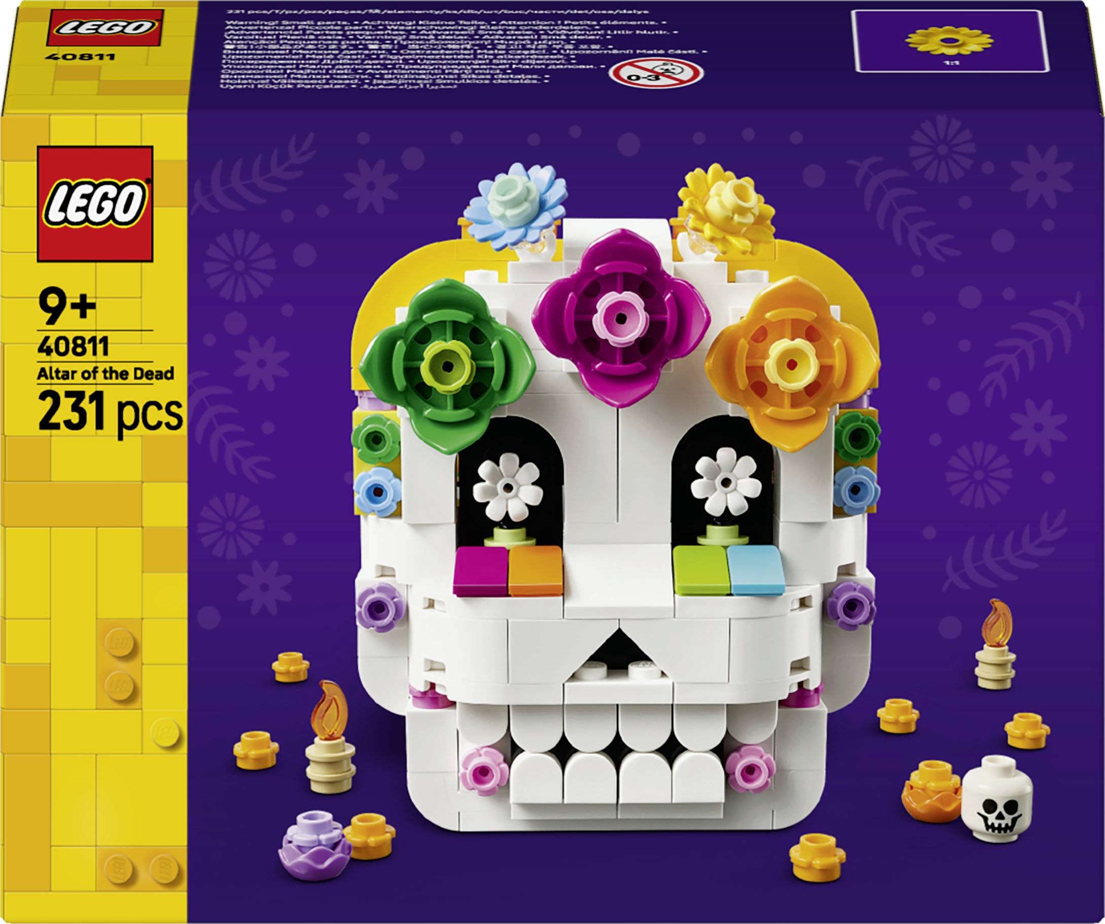 LEGO 40811 'Altar der Toten' Setkarton zeigt einen weißen Schädelaltar, der mit bunten Blumen verziert ist, 231 Teile, ab 9 Jahren