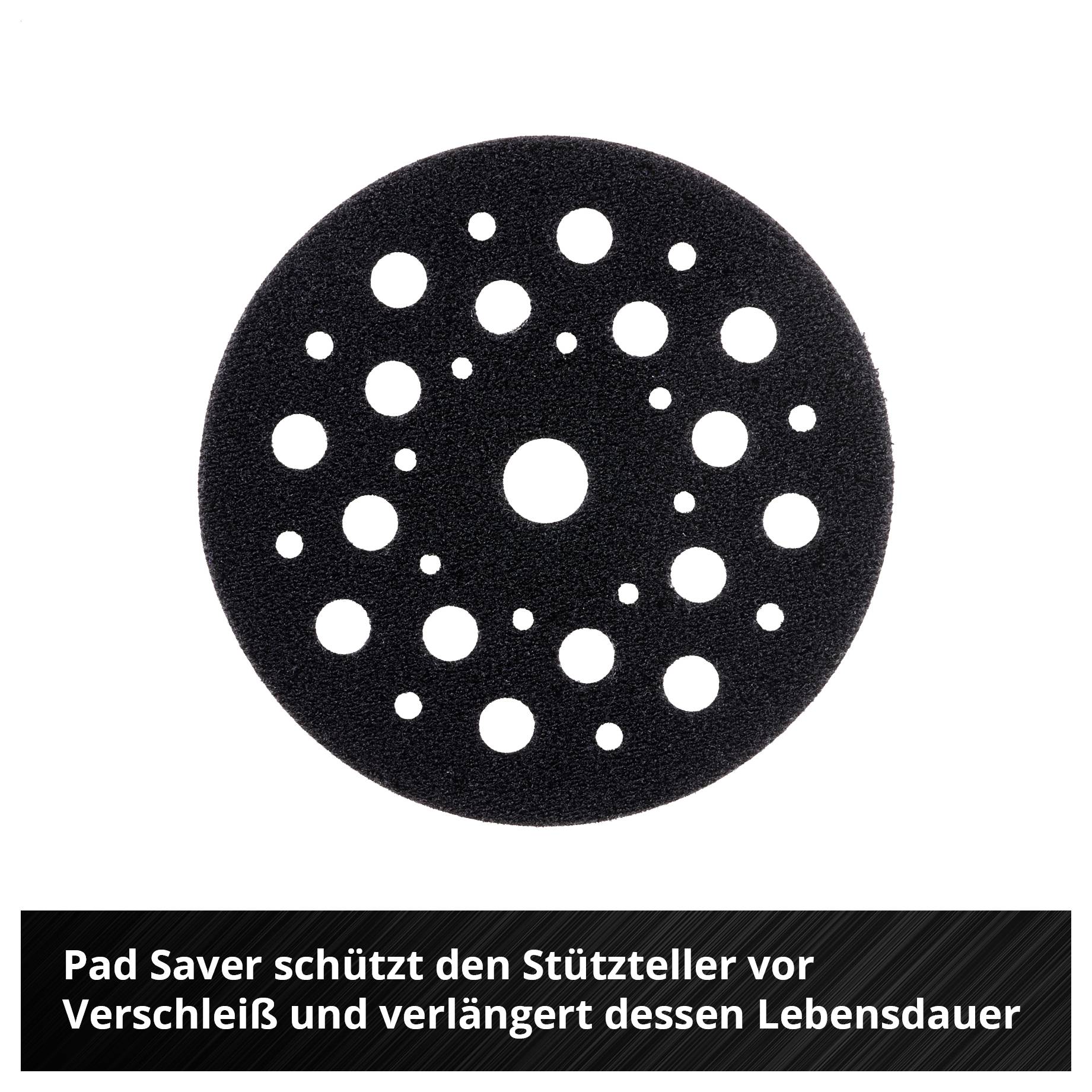 Runder schwarzer Pad-Saver mit vielen Löchern; schützt den Stützteller vor Verschleiß und verlängert seine Lebensdauer.