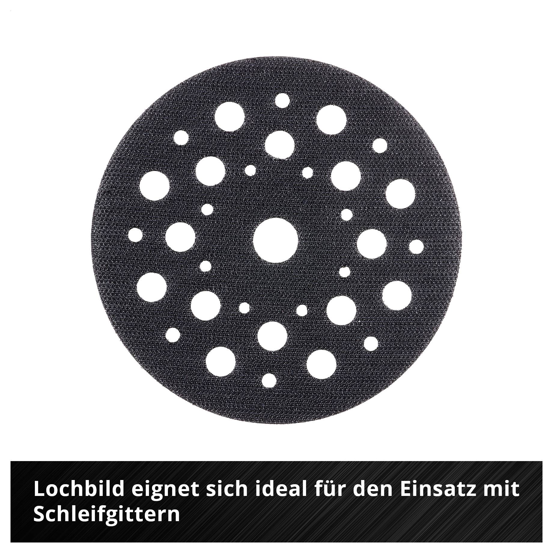 Rundes Lochbild mit vielen unterschiedlich großen Bohrungen; geeignet für den Einsatz mit Schleifgittern.