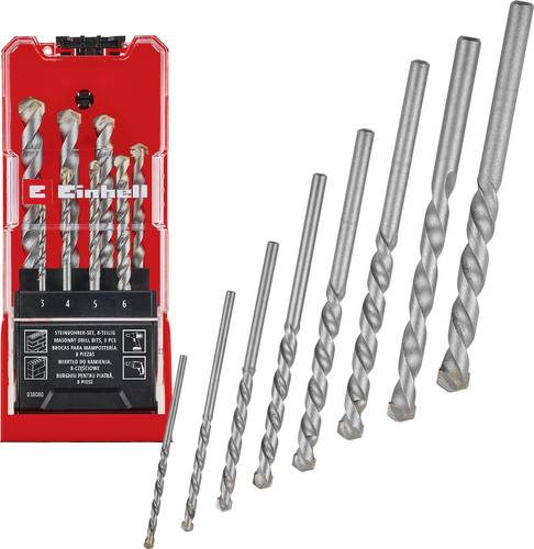 Einhell 38080 Kohlenstoffstahl Stein-Spiralbohrer-Set 8teilig 3 mm, 4 mm, 5 mm, 6 mm, 7 mm, 8 mm, 9
