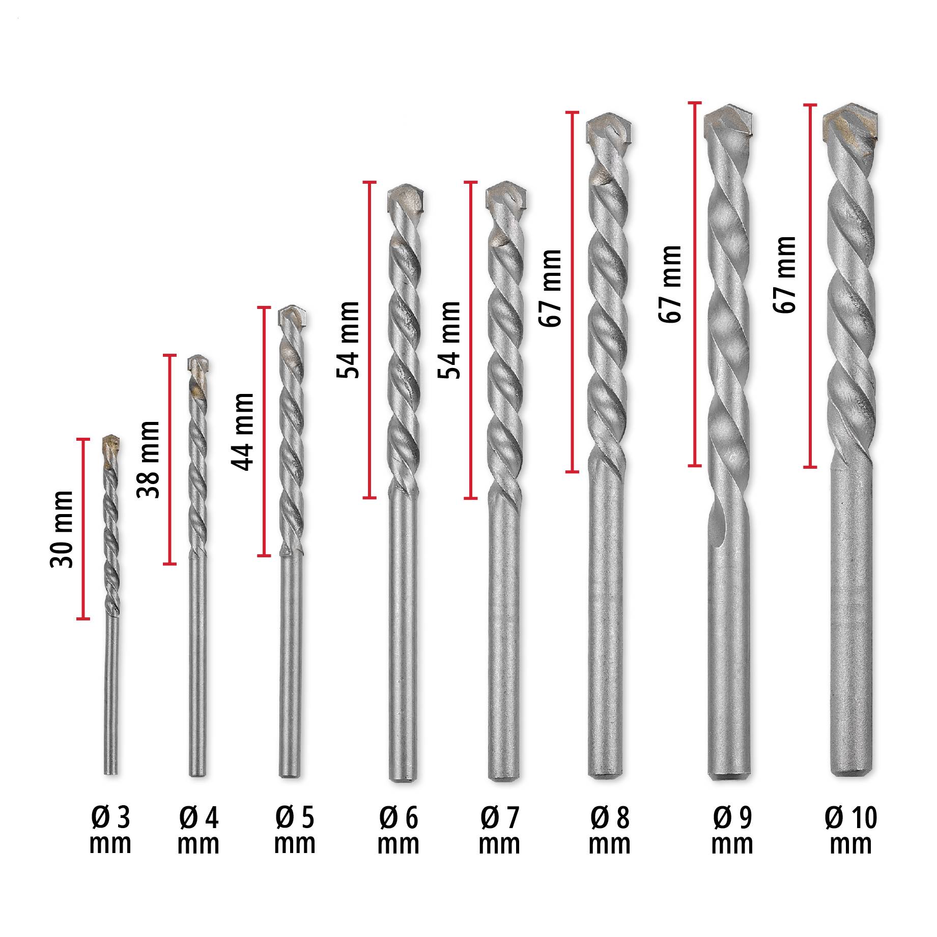 Einhell 38080 Kohlenstoffstahl Stein-Spiralbohrer-Set 8teilig 3 mm, 4 mm, 5 mm, 6 mm, 7 mm, 8 mm, 9 mm, 10mm 1 Set