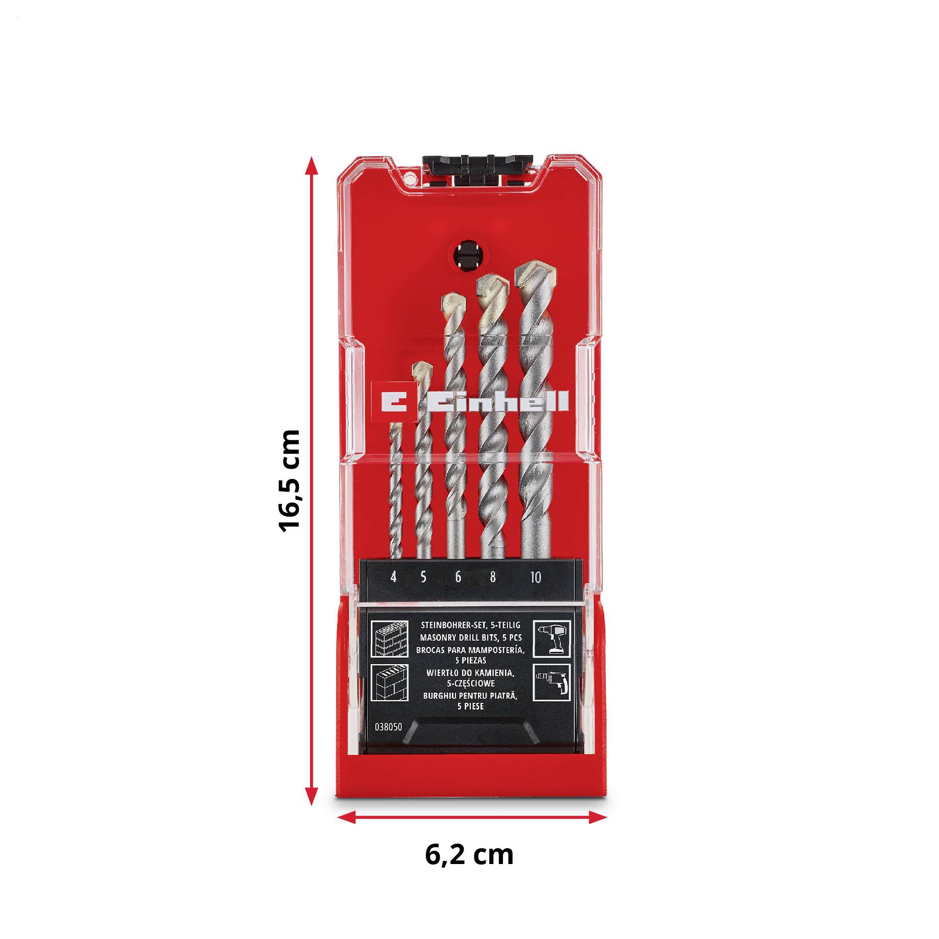Einhell 38050 Kohlenstoffstahl Stein-Spiralbohrer-Set 5teilig 4 mm, 5 mm, 6 mm, 8 mm, 10mm 1 Set