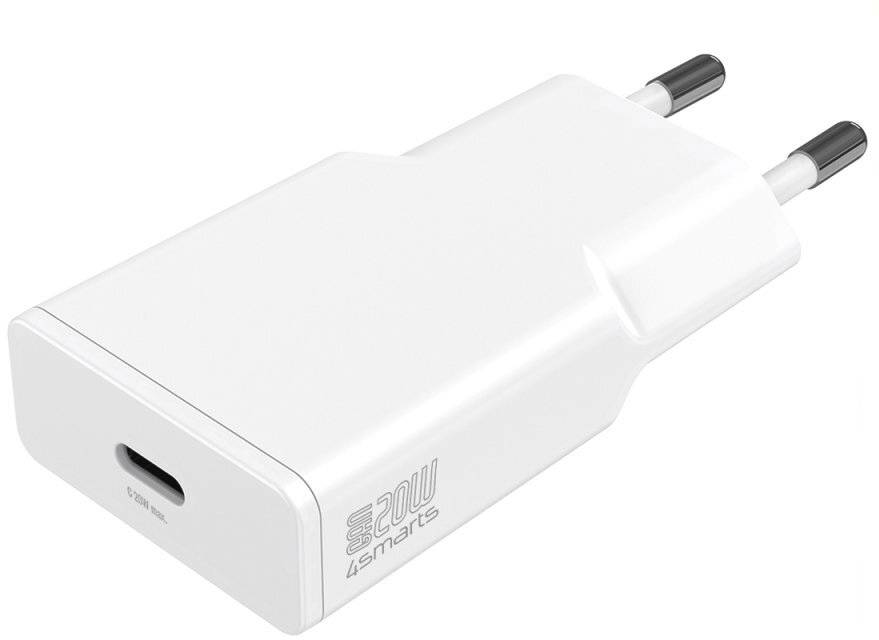 Weißes Wandladegerät mit EU-Stecker und USB-C-Anschluss, Marke „swit 4smarts