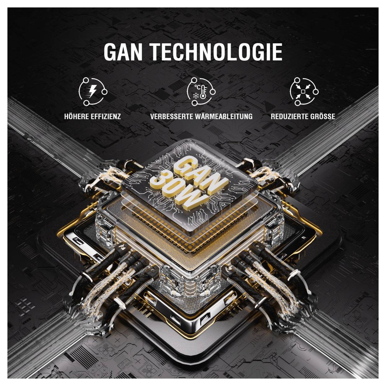 GAN-TECHNOLOGIEGAN 30W ChipHöhere EffizienzVerbesserte WärmeableitungReduzierte Größe