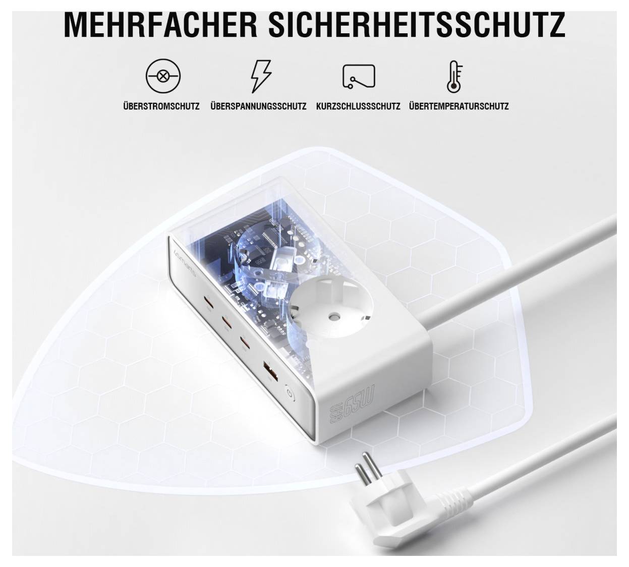 4Smarts Ladeadapter 65W 3x USB-C®, USB-A, Schutzkontakt-Steckdose Quick Charge 3.0, USB PD Weiß Innenbereich GaN, USB Power