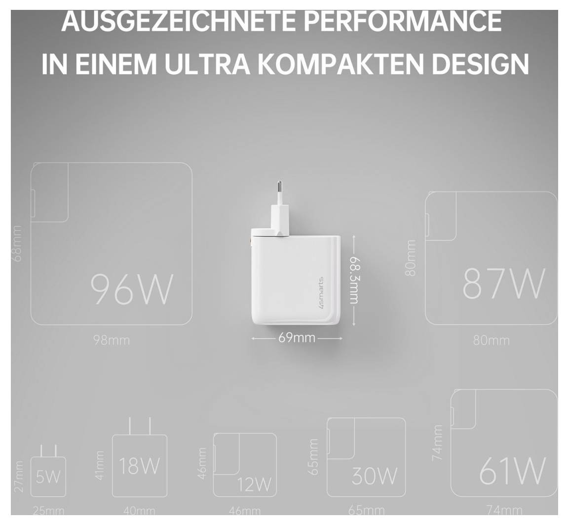 4Smarts USB Ladegerät 100W 3x USB-C®, USB-A Quick Charge, USB PD Weiß Innenbereich GaN, USB Power Delivery (USB-PD)