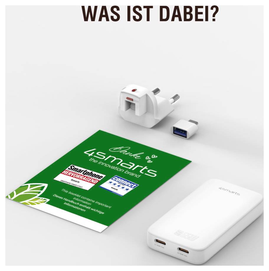 4Smarts USB Ladegerät 65W 2x USB-C®, USB-A Quick Charge, USB PD Weiß Innenbereich GaN, USB Power Delivery (USB-PD)