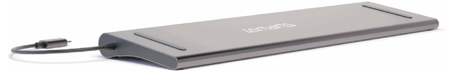 Schlanker grauer Lenovo-Laptop, geschlossen dargestellt, mit einem Stift daneben, der sein dünnes Profil und das Stift-Zubehör hervorhebt.