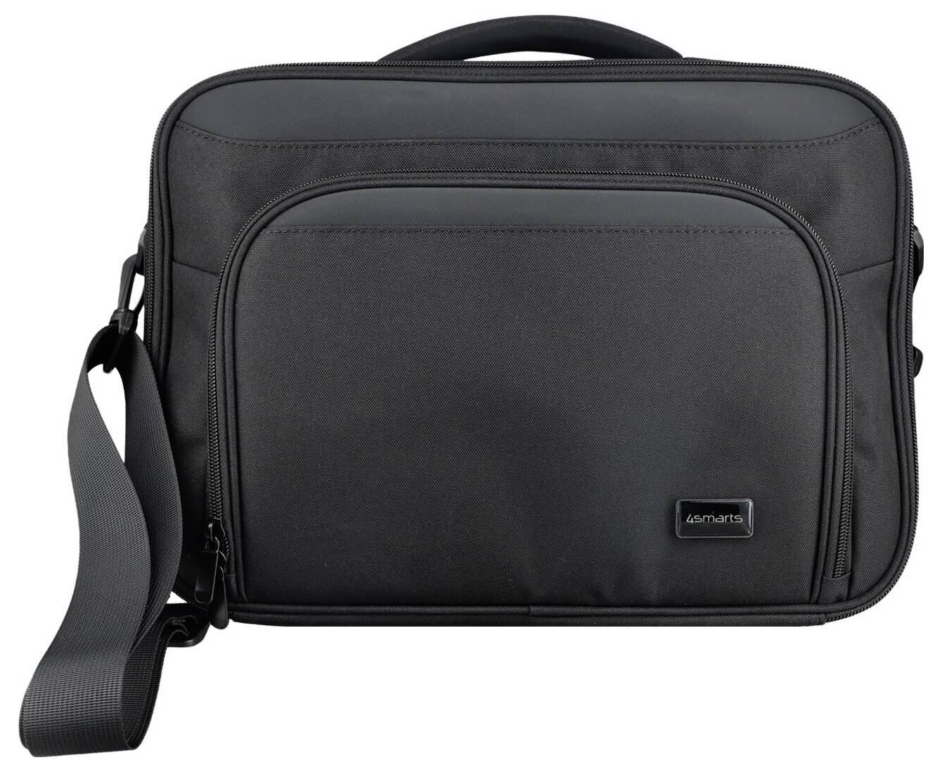 Schwarze Laptop-Schultertasche mit Reißverschluss, verstellbarem Riemen und Tragegriff oben