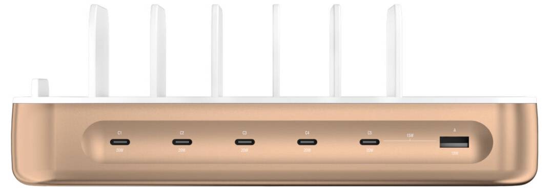 Kupfer-Wi-Fi-Router mit sechs weißen Antennen und vorderen Statusleuchten sowie einem USB-Anschluss.
