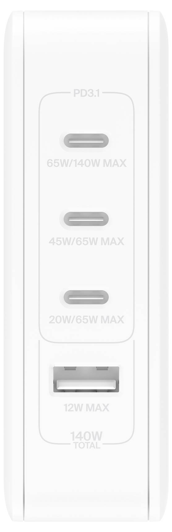 Belkin USB Ladegerät 140W 3x USB-C®, USB-A USB PD Weiß Innenbereich GaN, USB Power Delivery (USB-PD)