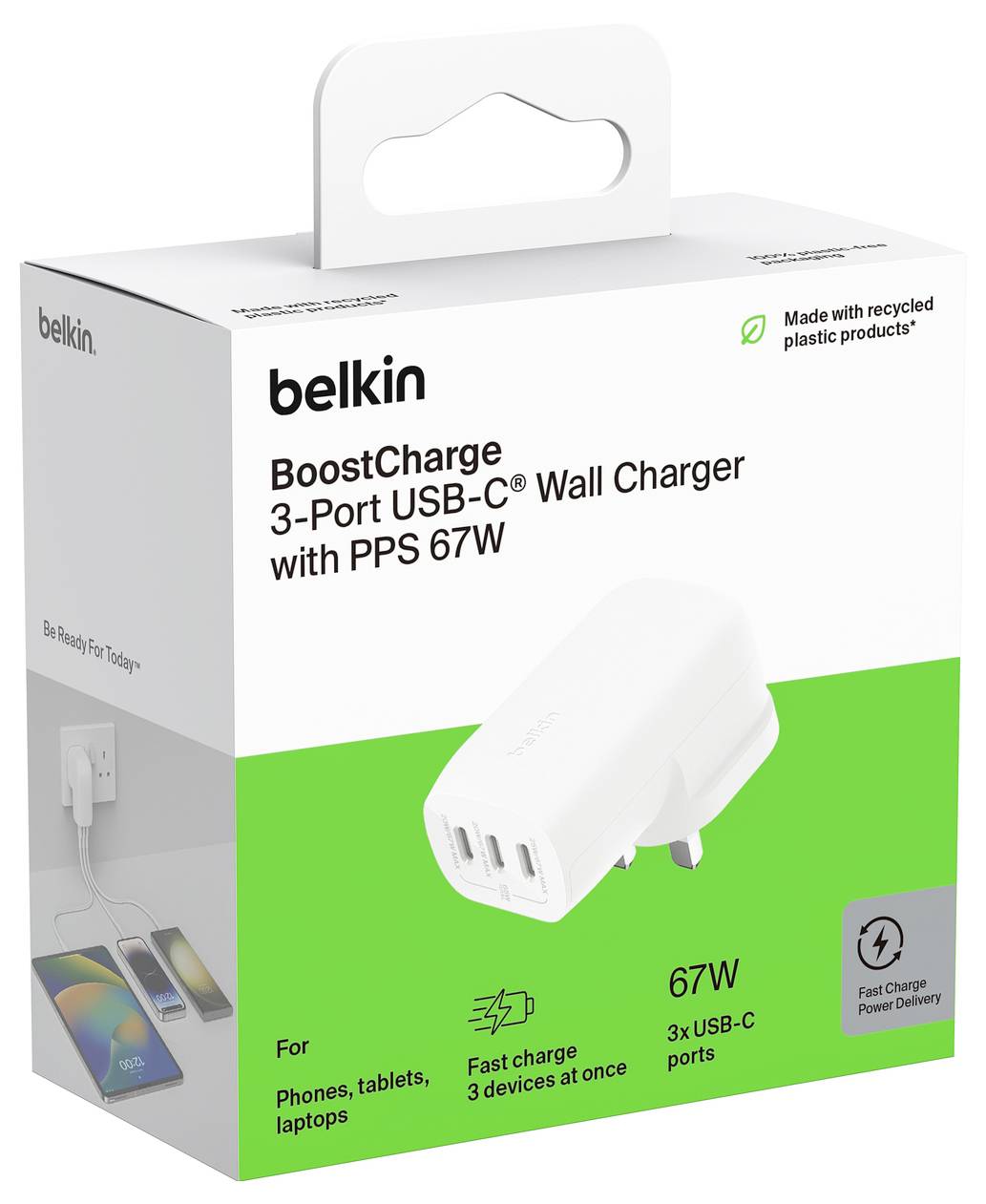 Belkin BoostCharge - Netzteil - PPS Technology - 67 Watt - 3.25 A - Power Delivery 3.1, PD 3.0, Fast Charge - 3