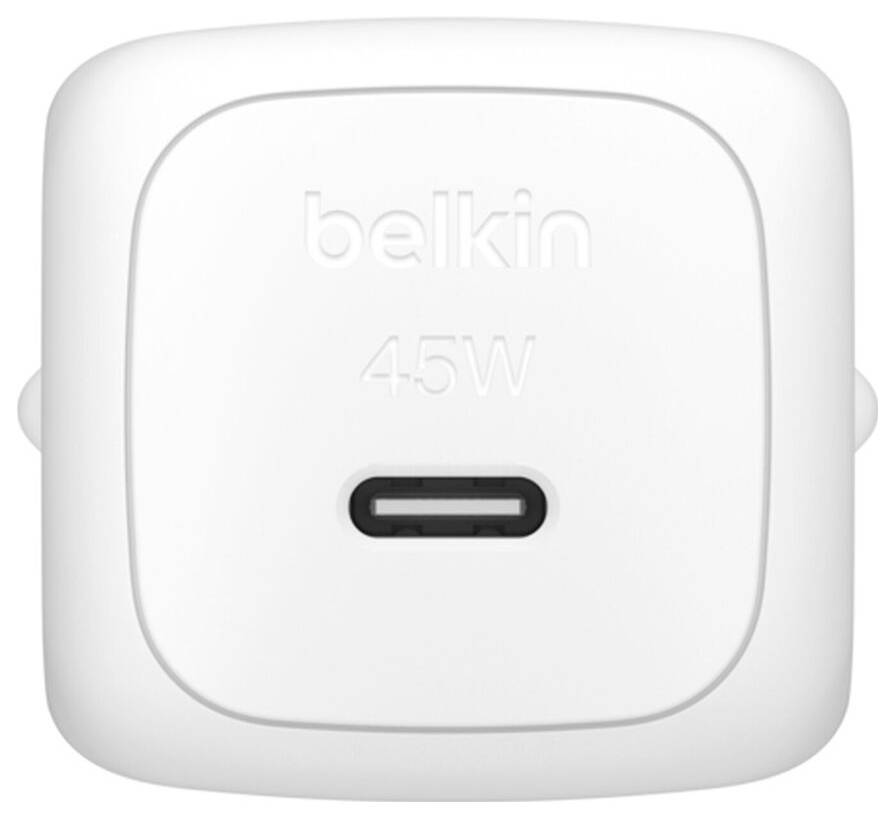 Weißes Belkin 45W USB-C Wandladegerät mit einem einzelnen zentrierten Ladeanschluss