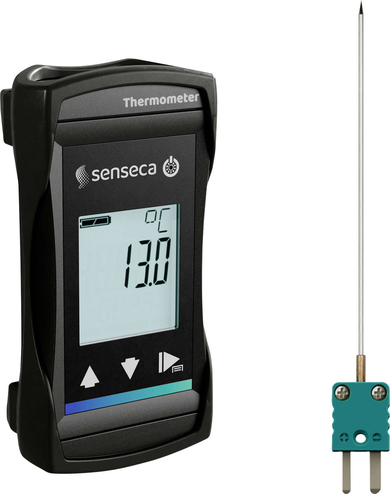 Digitales Thermometer-Display zeigt 13,0°C an, mit einem Temperaturfühler, der durch ein langes Kabel verbunden ist