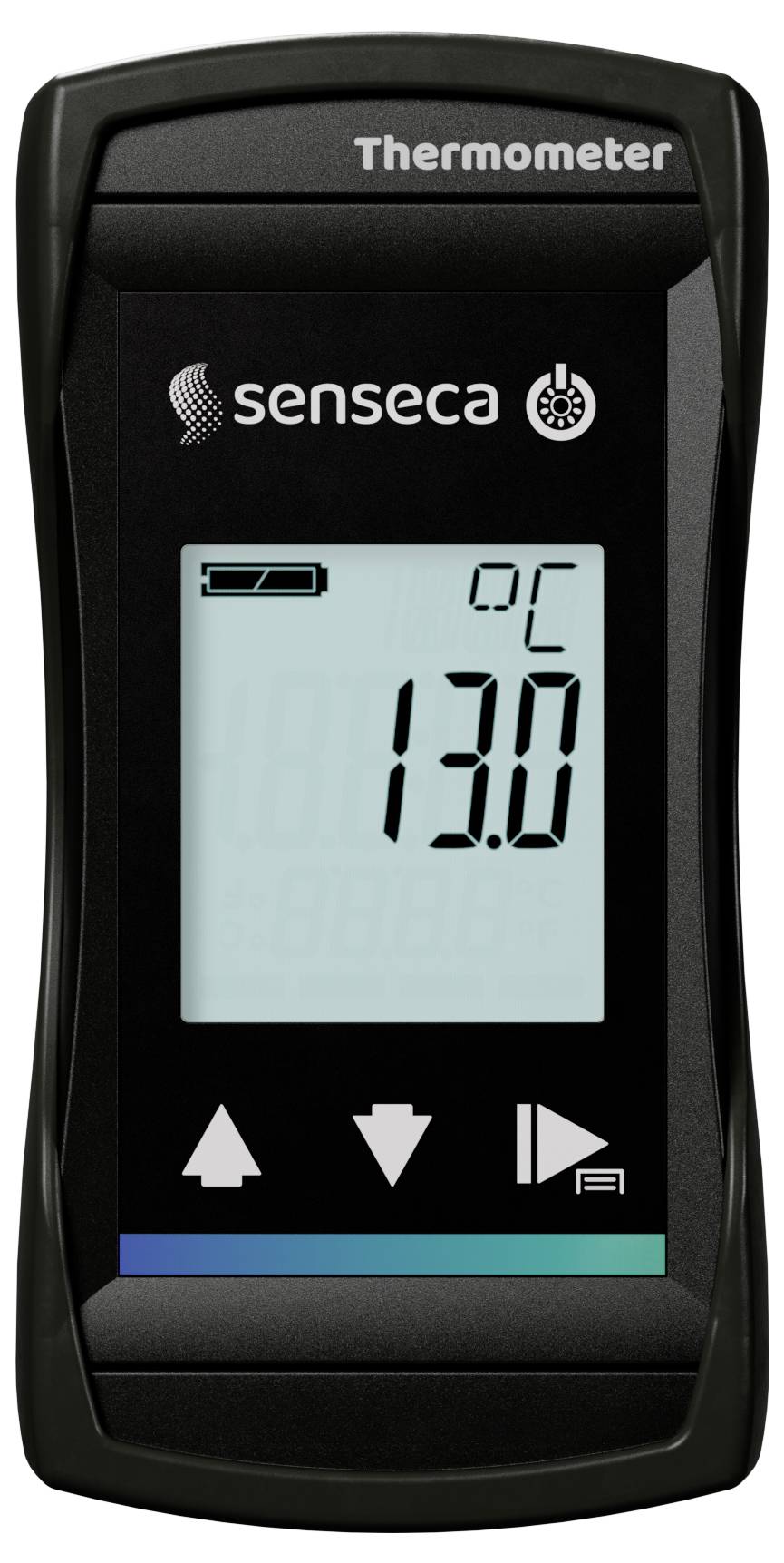 Digitales Thermometer zeigt 13.0°C auf einem Senseca-Gerätedisplay an.