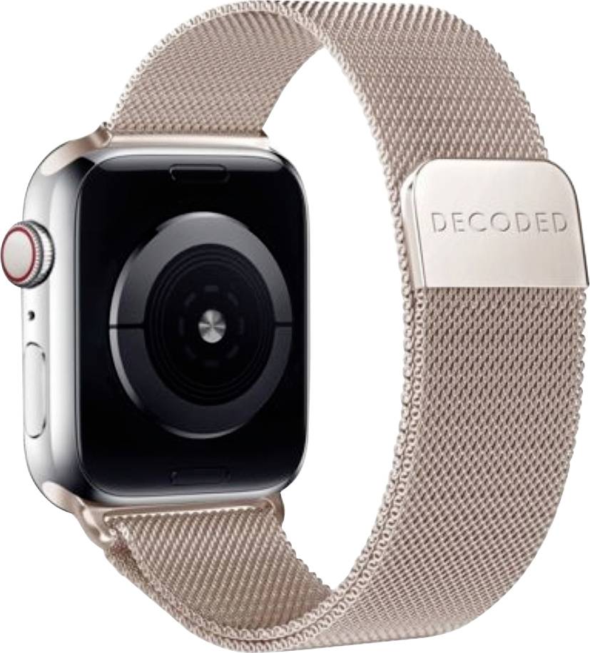 Rose-Gold Apple Watch mit Netzarmband und gravierter „DECODED