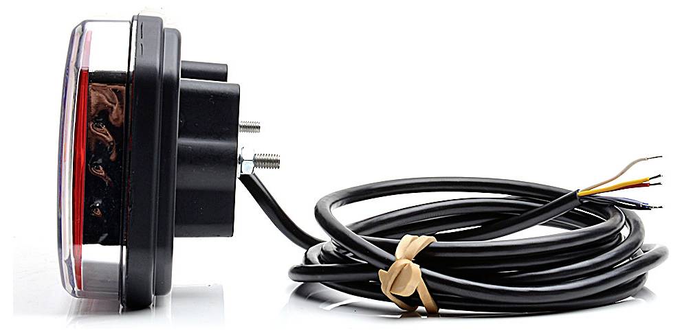Rundes schwarzes elektronisches Gerät mit klarer Frontlinse und aufgerolltem Kabel mit freiliegenden Drahtenden, gezeigt vor weißem Hintergrund.