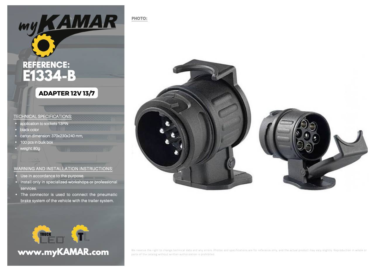 KAMAR E1334-B Anhänger Adapter [Steckdose 13polig - Stecker 7polig]