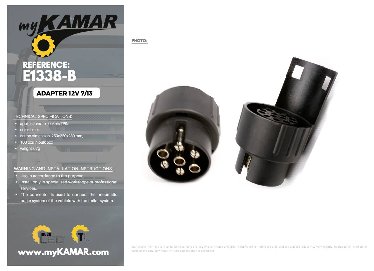 KAMAR E1338-B Anhänger Adapter [Steckdose 7polig - Stecker 13polig] Kunststoff