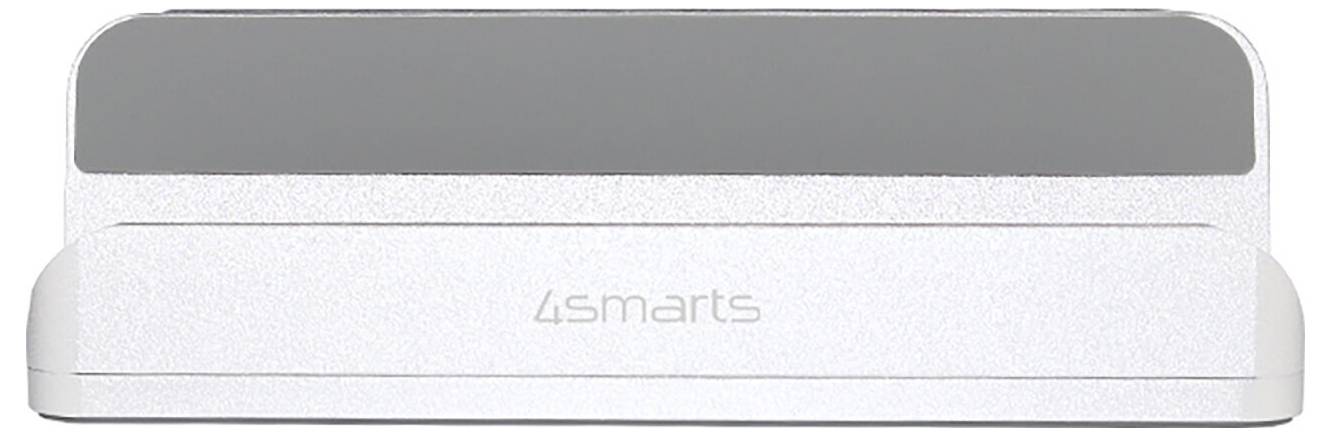 Silbernes 4smarts-Gerät mit rechteckiger Form und abgerundeten Ecken, dunkle graue obere Kante, Vorderansicht auf weißem Hintergrund.