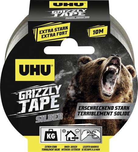 UHU Grizzly Tape® 51675 Gewebeklebeband Silber (L x B) 10 m x 49 mm 1 St.