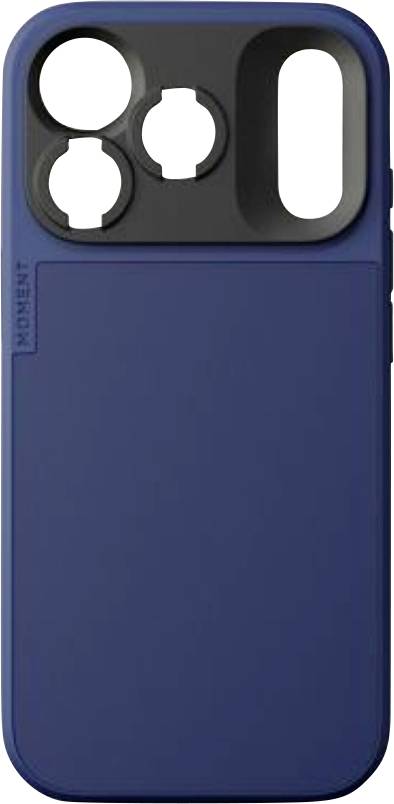 Blaue Handyhülle mit erhobenen Kameraausschnitten und einem großen leeren Rückenpanel.