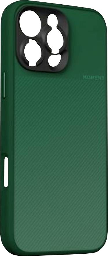 Grüne Smartphone-Hülle mit schwarzem Kameraausschnitt und erhöhtem Rand, frontal auf weißem Hintergrund abgebildet.