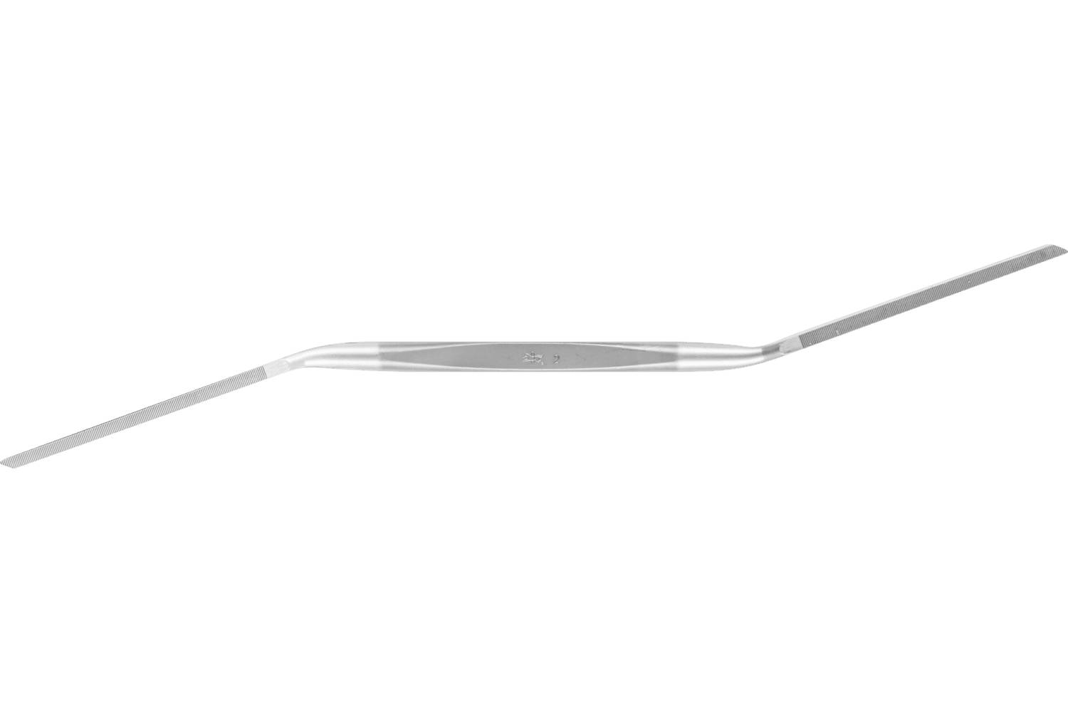 A silver, bent metal rod or wire tool with a textured center section, shown on a plain white background.