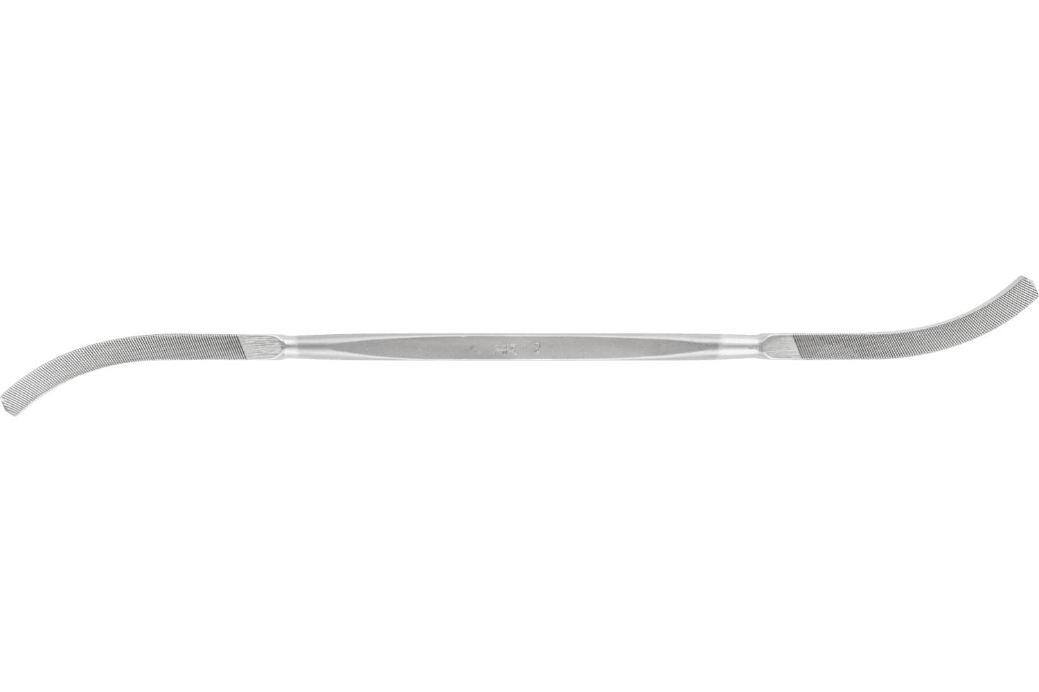 A long, thin metal hand tool with a straight center handle and curved ends, shown on a white background.