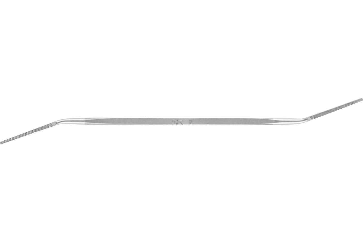 Long, thin metal rod with angled ends and a straight central section on a white background.
