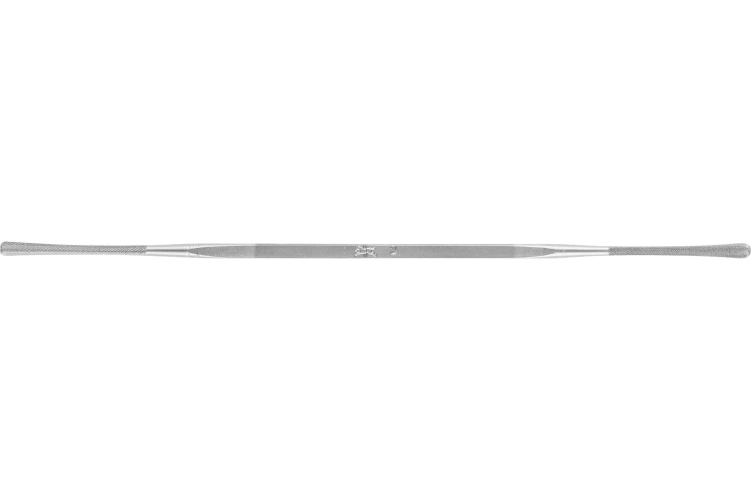 A metal double-ended foot file or rasp with textured handles, shown horizontally on a white background.