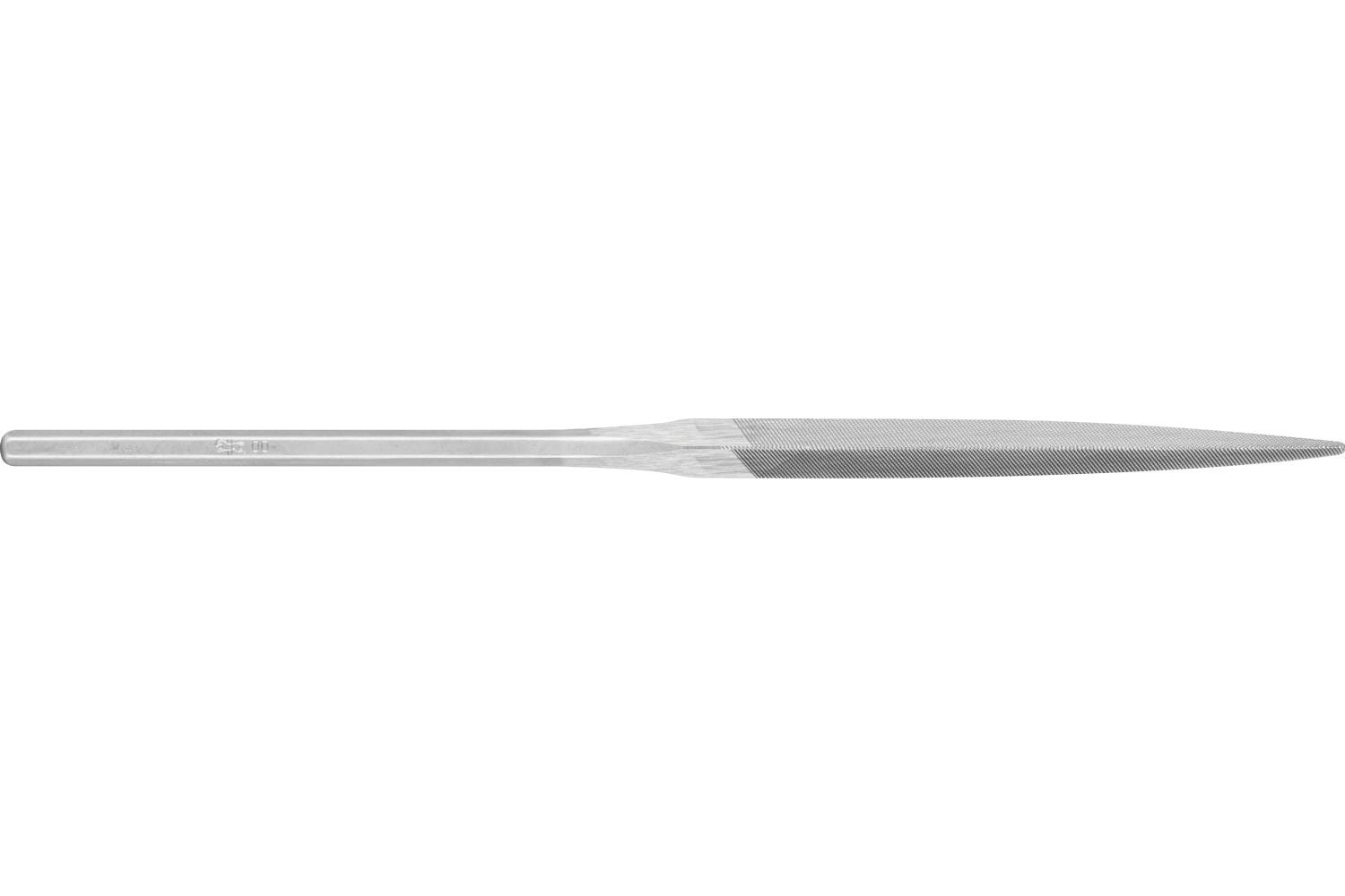 A stainless steel file knife with a slim handle and long tapered blade shown in side view on a white background.