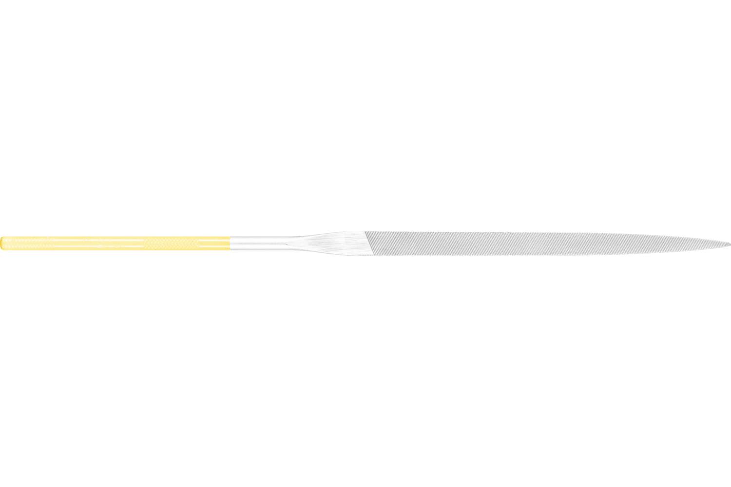 A long, slender silver kitchen knife with a yellow handle, shown in profile on a white background.