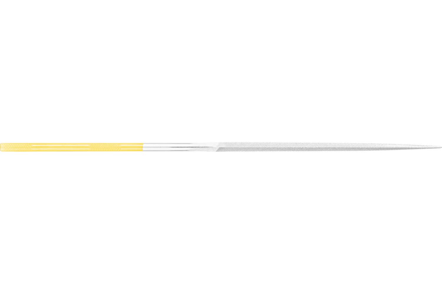 A long, thin needle or pin with a yellow striped handle, shown horizontally on a white background.