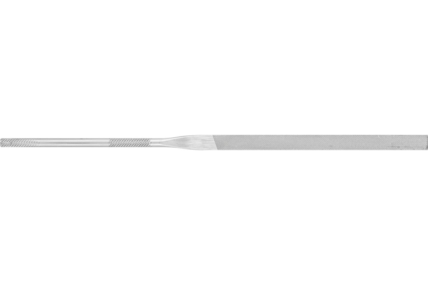 A long metal hand file with a textured grip and tapered body, shown horizontally on a white background.