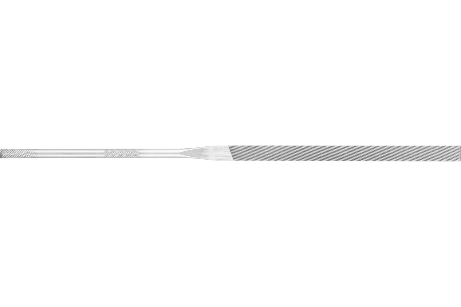 Long narrow metal file or rasp with a tapered center and textured handle, shown horizontally on a white background.