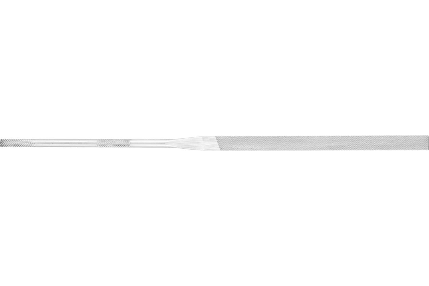 A long silver metal rod or file with a textured handle on the left and a smooth tapering shaft extending to the right on a white background.