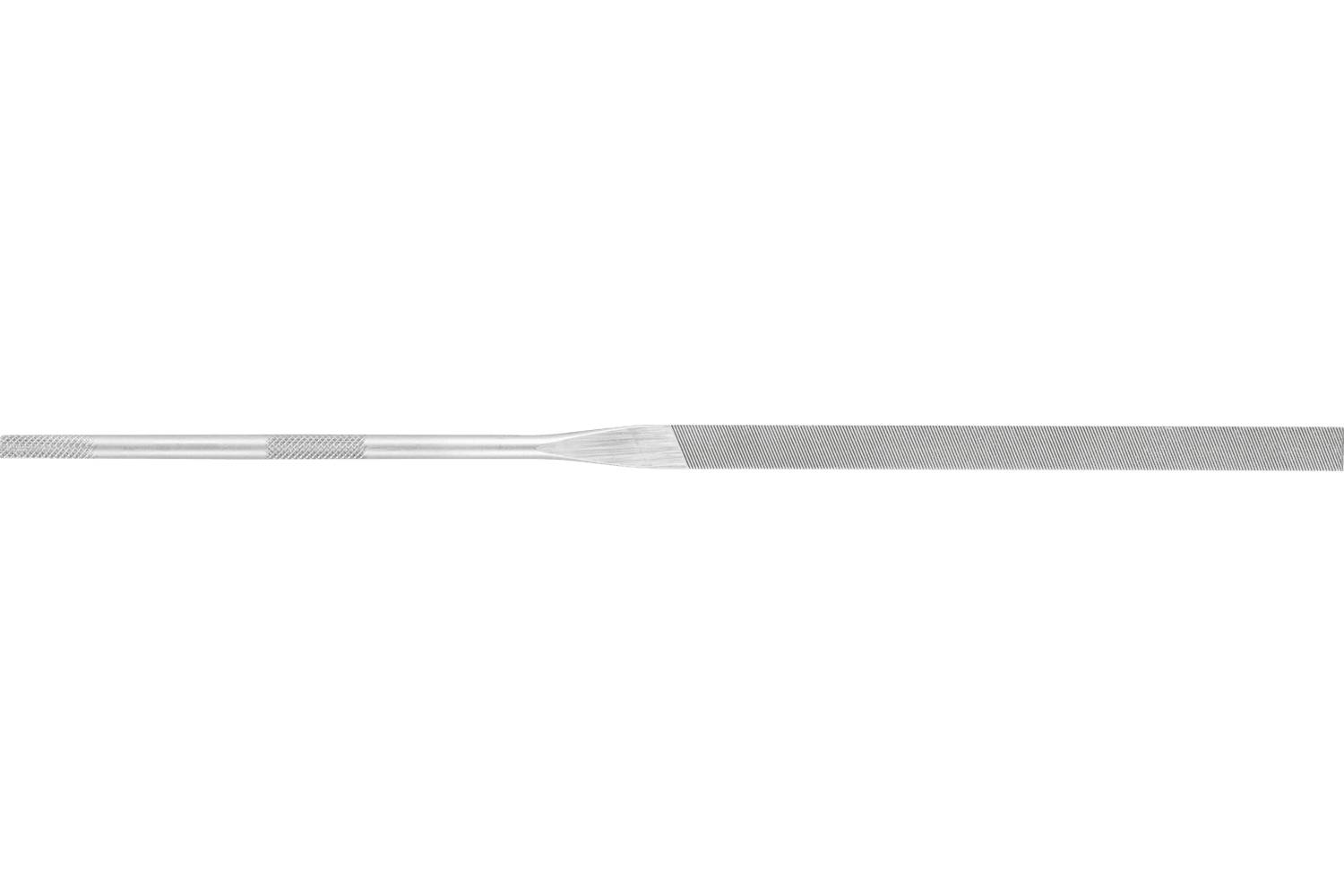 A long, thin metallic file or rasp with a textured handle and tapered tip, shown horizontally on a white background.