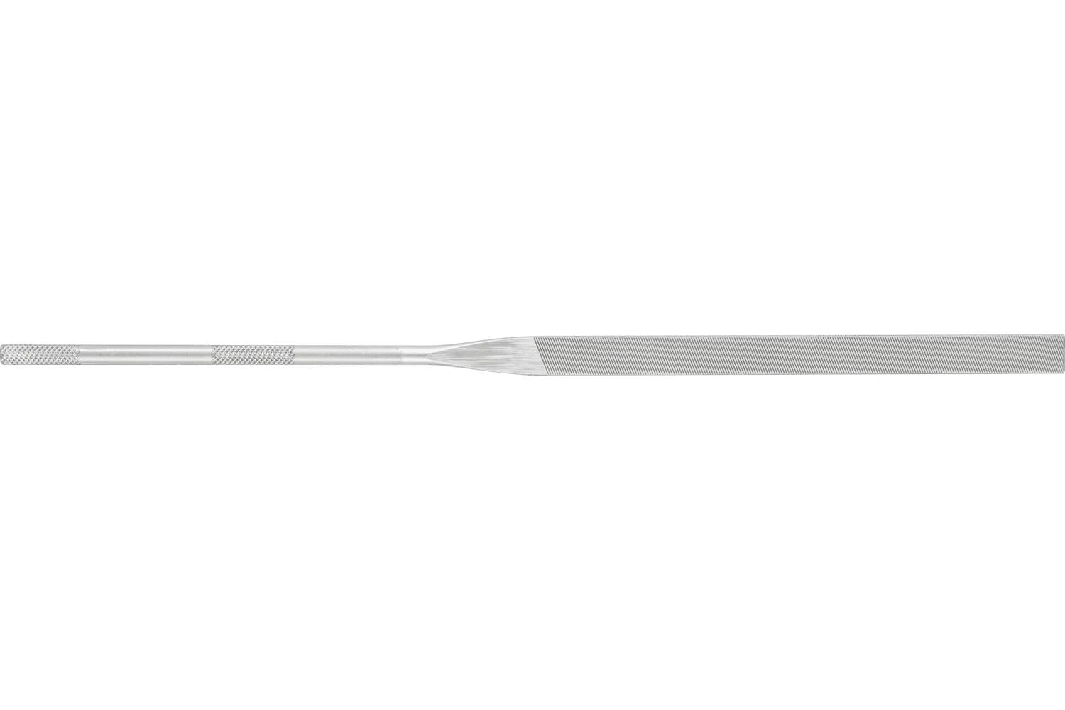 A long, narrow metal file or rasp with a textured handle and tapered working end on a white background.