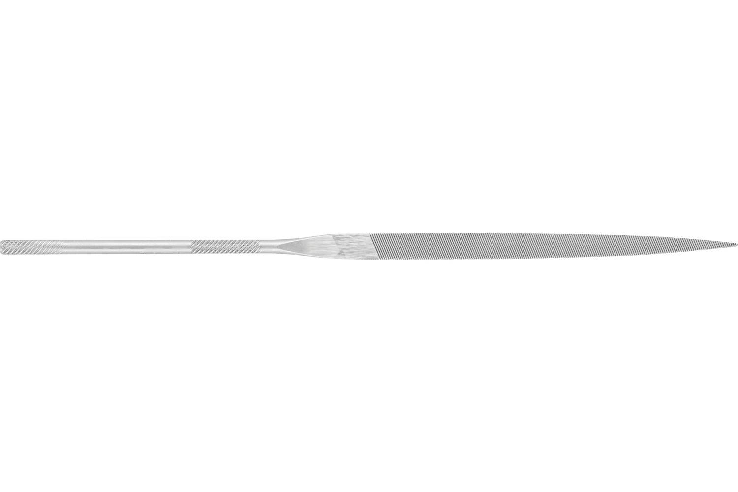 Metal file tool with a textured handle and long tapered filing surface on a white background