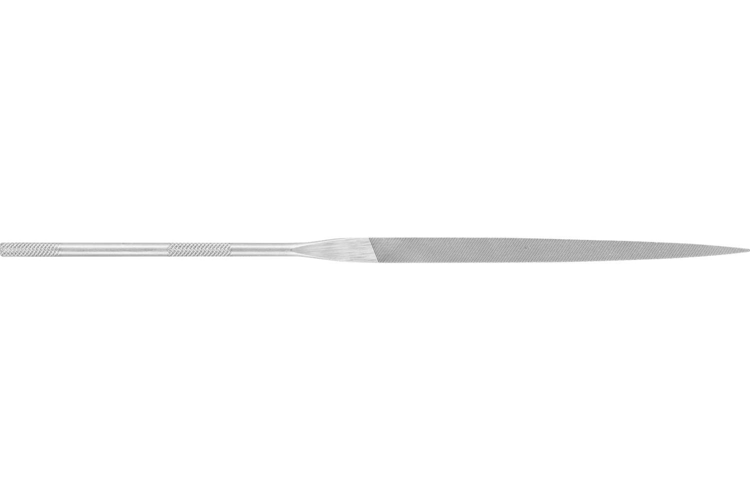 A stainless steel file or rasp with a narrow textured handle and tapered pointed tip, shown isolated on a white background.