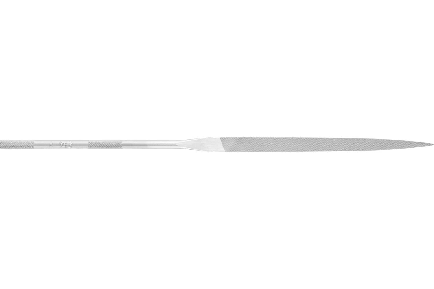 A long, narrow silver metal spatula or palette knife shown horizontally on a white background.