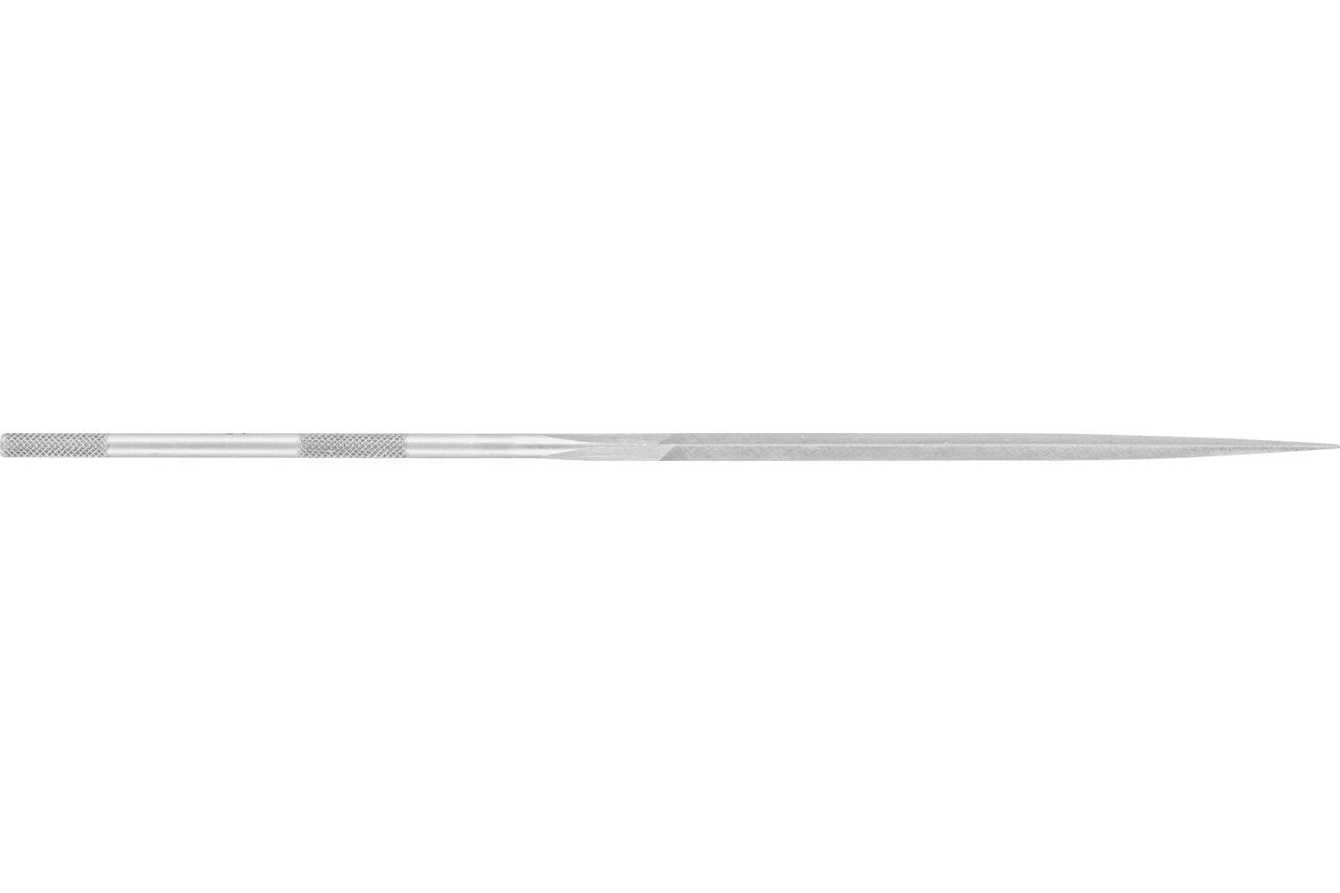 Long, thin metallic needle or stylus lying horizontally on a plain white background.